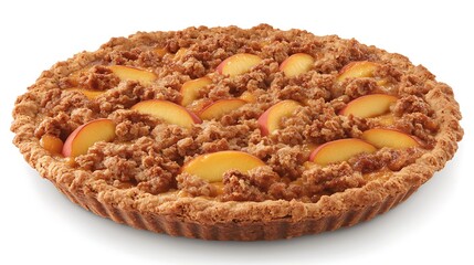 A Delicious Peach Crumble Dessert Presented on a White Background