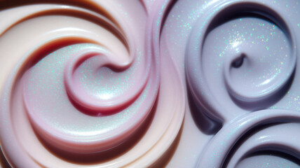 Swirling Pastel Creams with Sparkling Finish in Soft Tones for Beauty and Skincare Products