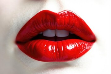 Obraz premium Close-up of luscious red lips against pure white backdrop, studio, smooth, passion