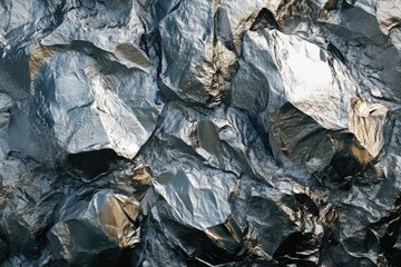 Raw metallic lithium ore with rugged, reflective surfaces. AI generated illustration.