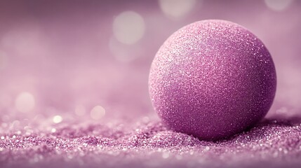A single sparkly sphere resting on shimmering glittery textured surface