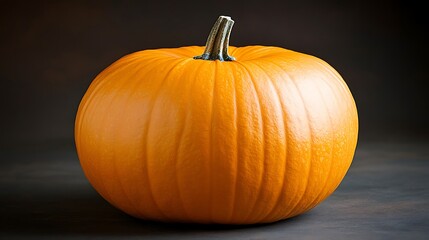 A single large orange pumpkin sits on a dark textured background