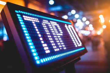 Illuminated Digital Countdown Board Displaying 'TOP 10' Against a Vibrant Urban Nightlife Background