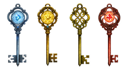 Obraz premium Ornate Fantasy Key Collection with Jewels for Unlockable Game Content