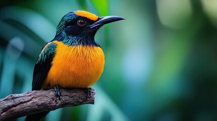 Vibrant orange and black bird perched on a branch