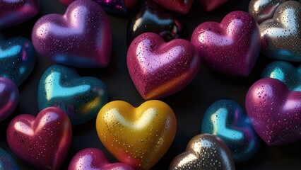 Retro 3D Plastic Heart Background Pink Yellow Blue 80s Vibe