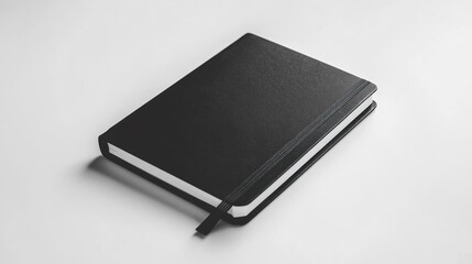 Black Notebook with Elastic Band on White Background for Stationery