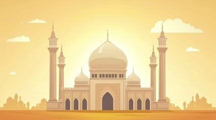 Obraz premium Sunset Over a Grand Architectural Structure with Minarets and Domes