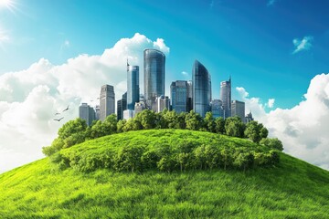 Obraz premium Modern renewable energy city with nature and ecology. AI generated illustration.