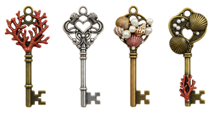 Collection of Ornate Skeleton Keys with Seashells and Coral Details