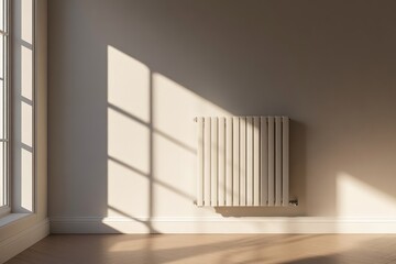 Fototapeta premium Modern radiator in home with central heating system. AI generated illustration.