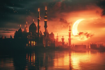 Ramadan Kareem concept created with AI generative tools. AI generated illustration.