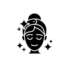 Skin care icon set. Face shining star beauty woman and girl. Clean and wash face. Vector illustration isolated on white background. Skin care label for product packaging design.