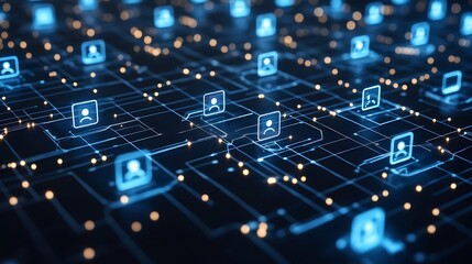 A Network Depicting Connected Users Displayed On Circuitry Layouts