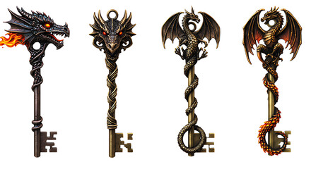 Dragon Keys Collection Fantasy Ornate Decorative Keys Set Design Concept
