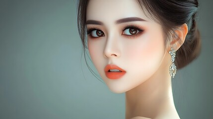 Fototapeta premium A beautifully made up woman looking at the camera directly