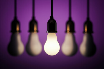 Elegant Suspended Bulb with Soft Glow Against Purple Background Creating a Modern Ambiance