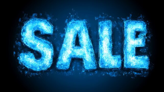 The word sale is written in icy blue fiery letters
