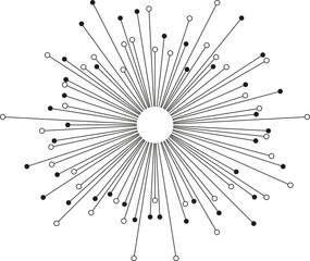 An explosion of irregular rays with dots and outline circles at the ends radiating from an empty center.