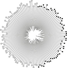 Obraz premium Irregular rays with half outline circles and half dots at the ends radiating inside and outside.