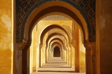 Obraz premium Oriental golden gate with Moroccan arch design. AI generated illustration.