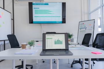 Business Meeting Room with Laptop and Presentation