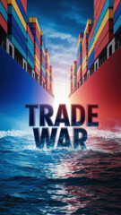 Dynamic Trade War Concept with Colorful Shipping Containers and Serene Water Reflection