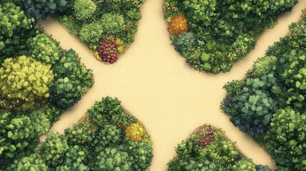 Scenic garden paths crisscross in a park-like setting