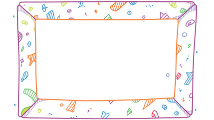 Colorful geometric border with doodle patterns on white background