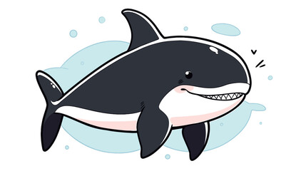 Fototapeta premium Cute cartoon orca with bubbles and smile on white background
