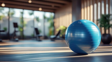 Bright Blue Exercise Ball in Modern Gym Environment