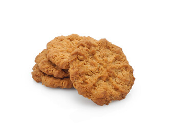 Crispy whole grain oatmeal cookies isolated on white background