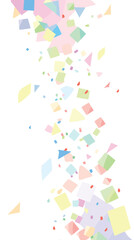 Colorful geometric confetti cascade on white background