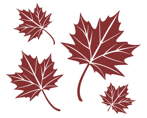 Four Red Maple Leaves: Autumn Foliage, Canadian Symbol, Fall Season Design.