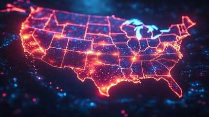 Abstract Digital Network Visualization of a Country Map