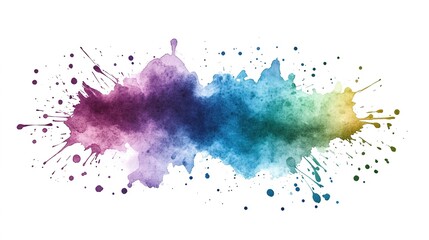 Colorful watercolor splash with vibrant hues and splatter effect on white background