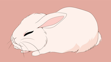 Sleeping cartoon white rabbit on pink background