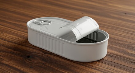 Open Tin Can on Wooden Surface in a Food Background Concept