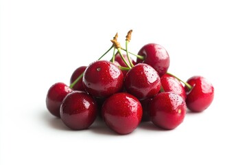 Obraz premium Red cherries isolated on white background. AI generated illustration.