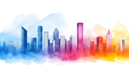 Fototapeta premium Colorful Abstract City Skyline with Soft Watercolor Effects and Gradient Hues for Artistic Designs and Projects