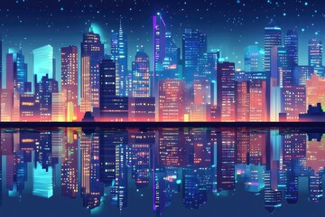 Reflective skyscrapers and business office buildings. AI generated illustration.