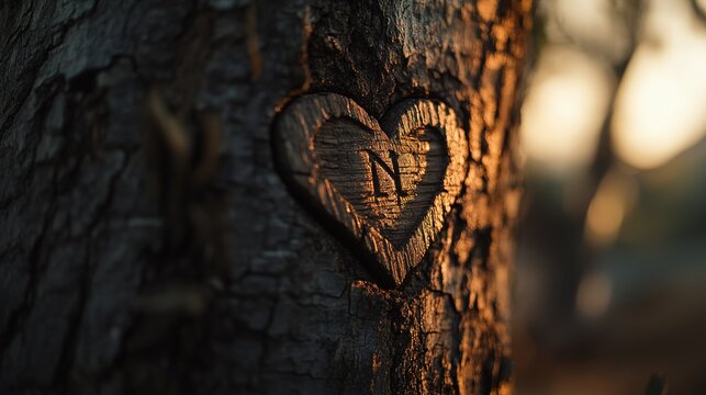 Heart carved into a tree trunk symbolizing enduring love and nature's embrace