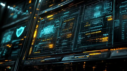Futuristic Digital Displays Showing Complex Data And Security Indicators