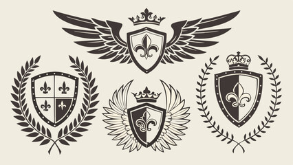 Fototapeta premium Elegant Heraldic Shields and Winged Emblems A Collection of Vintage Designs