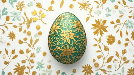 Fototapeta premium Decorated Egg on Floral Pattern Background for Spring Holiday Decoration