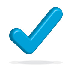Blue approve 3d check mark icon. Tick symbol in blue color, 3D vector illustration. Accept Check mark icon vector isolated on white background, EPS 10.