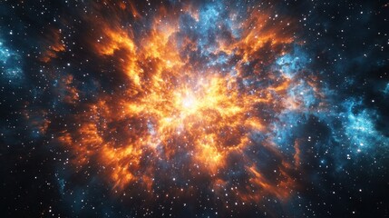 Fototapeta premium Exploring a Nebula Deep Space with Fiery Orange and Blue Hues