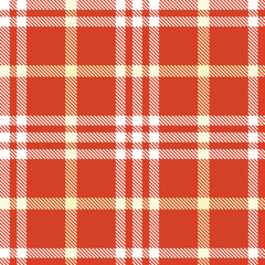 Vibrant Tomato Queen Tartan patterns fabric texture. Elegant Pale White Seamless Tartan