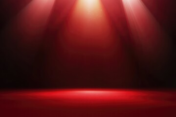 Naklejka premium Red table corner with light shining down for cosmetic product display. AI generated illustration.