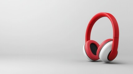 Obraz premium Stylish Red Headphones with White Accents on Gray Background for Music Lovers and Audiophiles